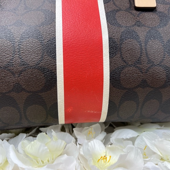 Coach Signature Stripe Red and White Center Stripe Nancy Satchel - Picture 13 of 14